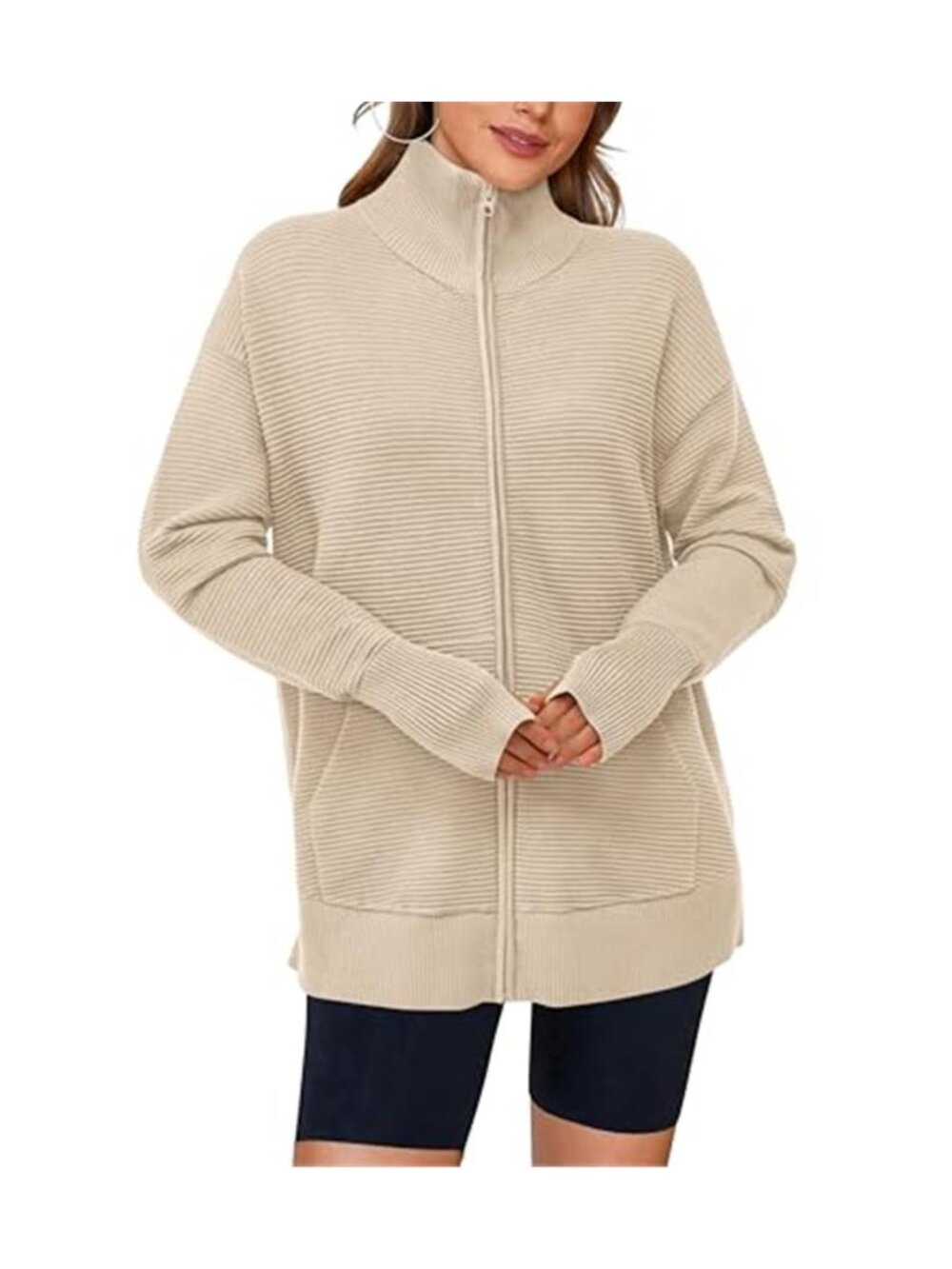 Women's Spring Long Sleeve Zip Up Cardigan Sweater - Picture 3 of 7